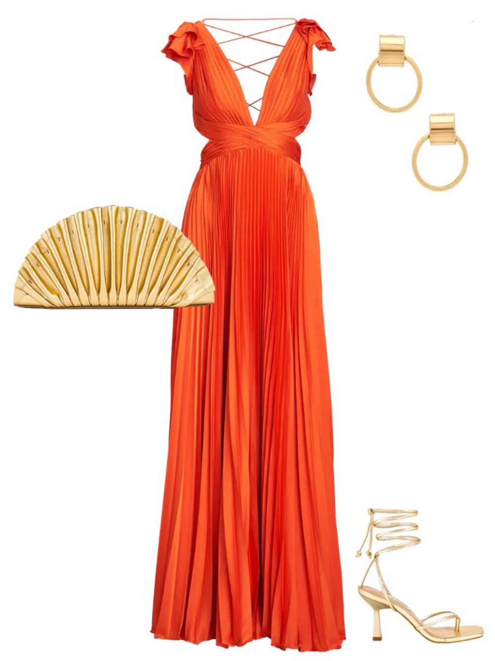Mac Duggal Orange Pleated Corset Lace Up Back Ruffle Gown Size 4 - Picture 4 of 13
